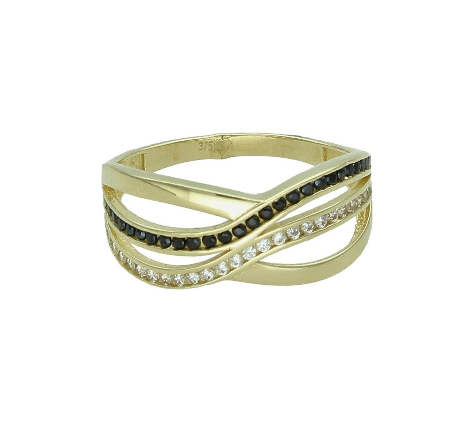 Złoty pierścionek damski 375 czarno-białe cyrkonie PI 4147C 375. Złoty pierścionek damski. Złoty pierścionek na prezent. Pierścionek złoty dla kobiety. Złoty pierścionek próby 375. Pierścionek złoty z czarnymi cyrkoniami (1).jpg